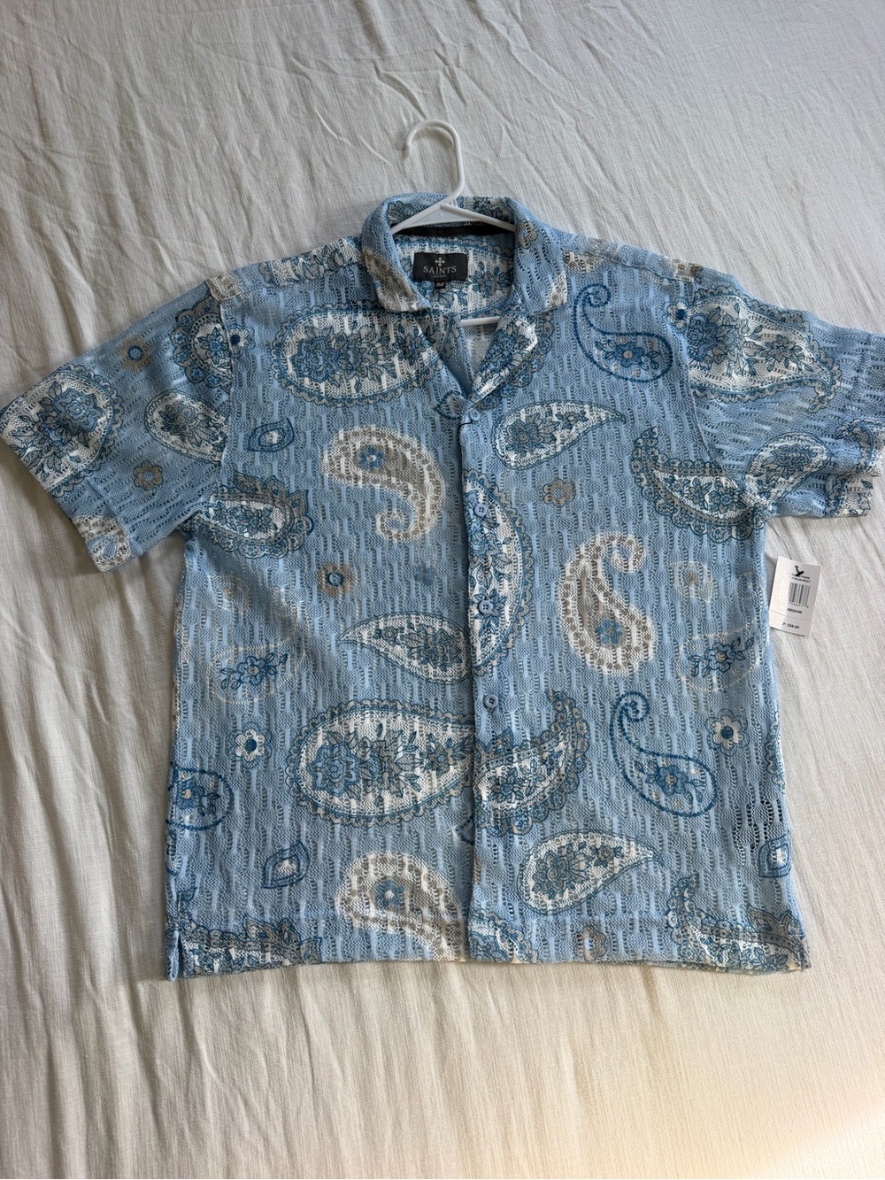 Blue Paisley Short-Sleeve Button-Down Shirt